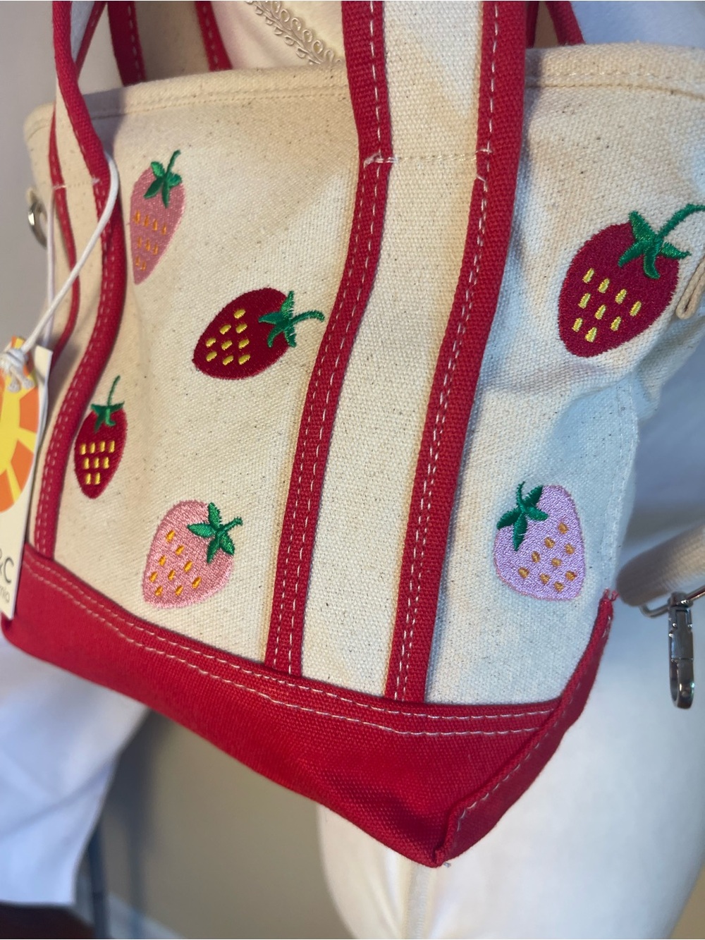 Strawberry Embroidered Canvas Tote Bag Crossbody Cottagecore Coquette Summer NWT - Picture 4 of 16